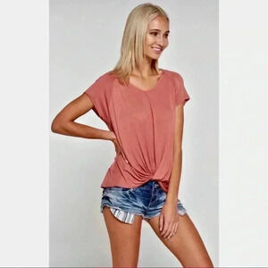 "Ally" SS Modal V-neck Top with Knotted Front